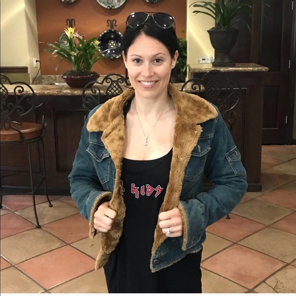 Macys Denim Jean Jacket Blue W Warm Fur 
